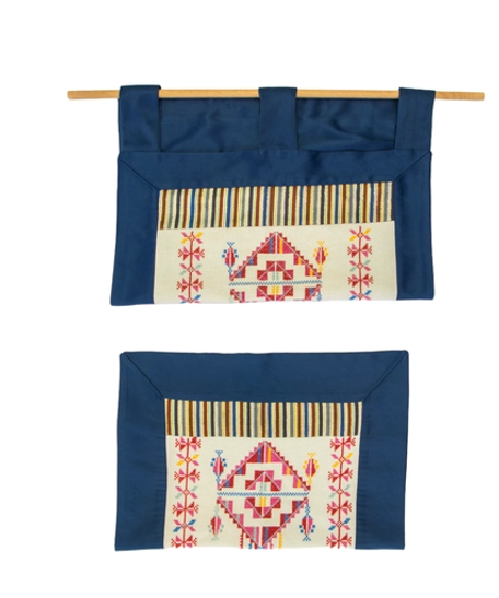Handmade Navy and Beige Table Runner and Wall Decor Set Decorated with Heritage Embroidery and Attractive Details - Table Runner