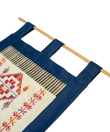 Handmade Navy and Beige Table Runner and Wall Decor Set Decorated with Heritage Embroidery and Attractive Details - Table Runner
