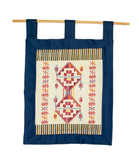 Handmade Navy and Beige Table Runner and Wall Decor Set Decorated with Heritage Embroidery and Attractive Details - Table Runner