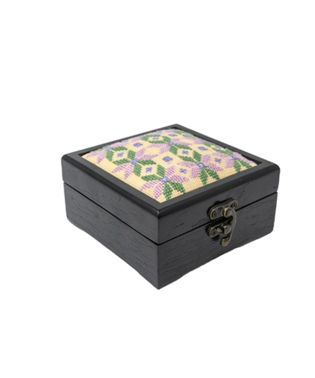 Black Hand-Embroidered Square Wooden Box - Exquisitely Crafted