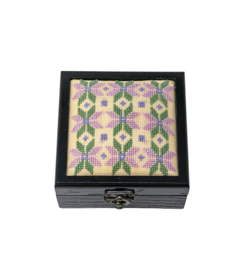 Black Hand-Embroidered Square Wooden Box - Exquisitely Crafted