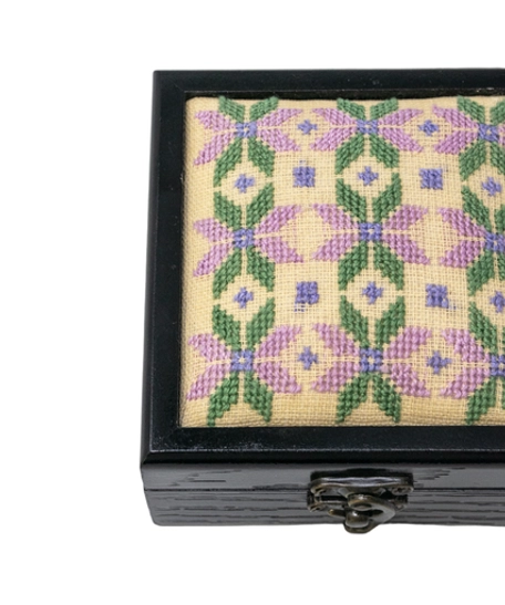 Black Hand-Embroidered Square Wooden Box - Exquisitely Crafted