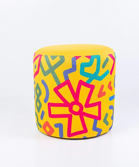 Modern Living Room Furniture: Small Ottoman Pouf Decorated with Colorful Flowers Pattern 