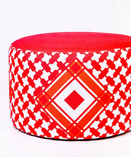 Large Ottoman Pouf with a Traditional Design Inspired by The Jordanian Shemagh in Red and White Colors