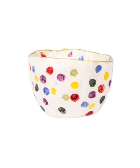 Lively White Ceramic Mug Decorated with Colorful Dots - Available in Two Colors  - Green