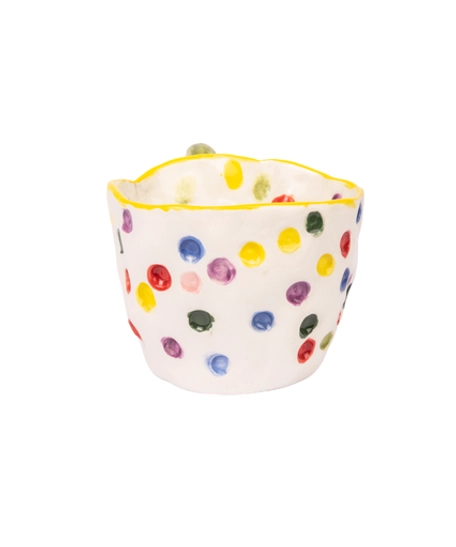 Lively White Ceramic Mug Decorated with Colorful Dots - Available in Two Colors  - Green