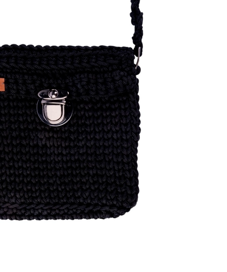 Small Black Handmade Crochet Square Crossbody Bag - Ideal for Quick Outings