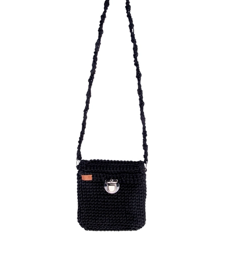 Small Black Handmade Crochet Square Crossbody Bag - Ideal for Quick Outings