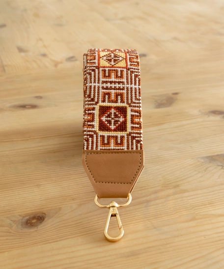 Elegantly Hand-Embroidered Honey-Coloured Bag Strap