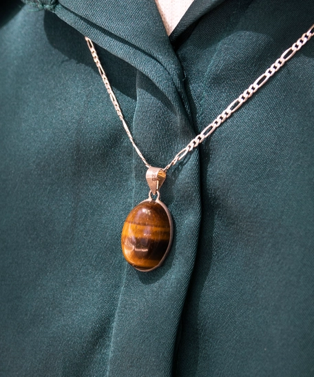 Silver 925 Necklace with A Brown Agate Pendant 