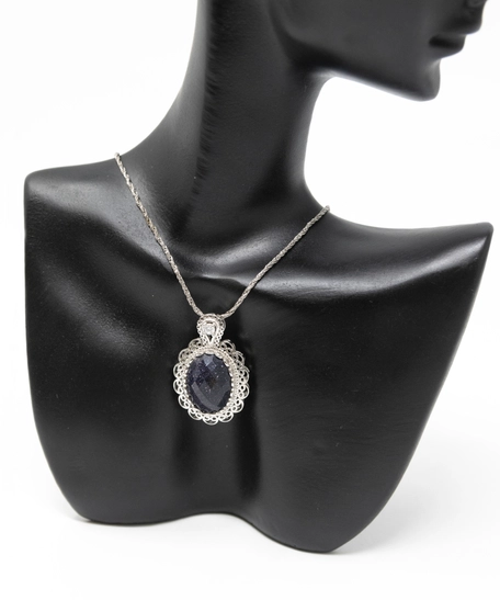 Silver 925 Set with Shiny Black Stone - Necklace, Earring, and Ring