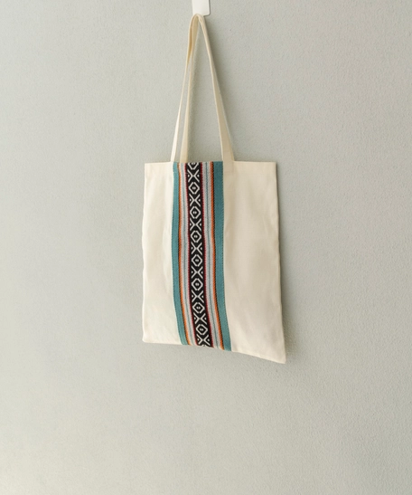 White Canvas Tote Bag Decorated with Sadu Fabric - Available in Two Colors