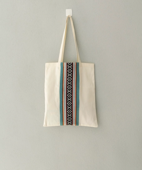 White Canvas Tote Bag Decorated with Sadu Fabric - Available in Two Colors