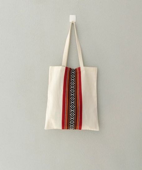 White Canvas Tote Bag Decorated with Sadu Fabric - Available in Two Colors