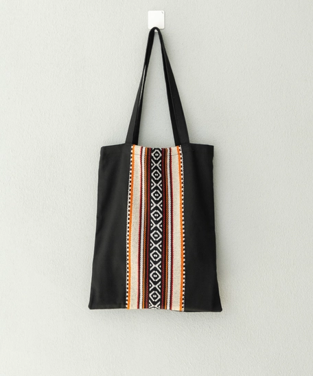 Black Fabric Tote Bag Decorated with Attractive Bedouin Details - Available in Three Designs - Black , Beige and orange