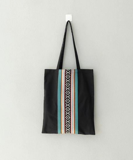 Black Fabric Tote Bag Decorated with Attractive Bedouin Details - Available in Three Designs - Black , Beige and orange