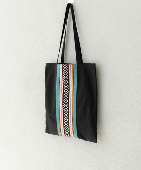 Black Fabric Tote Bag Decorated with Attractive Bedouin Details - Available in Three Designs - Black , Beige and orange