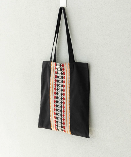 Black Fabric Tote Bag Decorated with Attractive Bedouin Details - Available in Three Designs - Black , Beige and orange