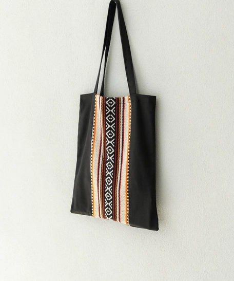 Black Fabric Tote Bag Decorated with Attractive Bedouin Details - Available in Three Designs - Black , Beige and orange