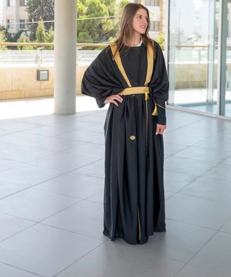 Stylish Long Black Cardigan with Gold Belt and Luxurious Gold Detailing in Arabic Abaya Style