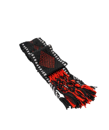 Handwoven Red and Black Thread Wall Decor with Braided Fringes - Perfect for Home Decor