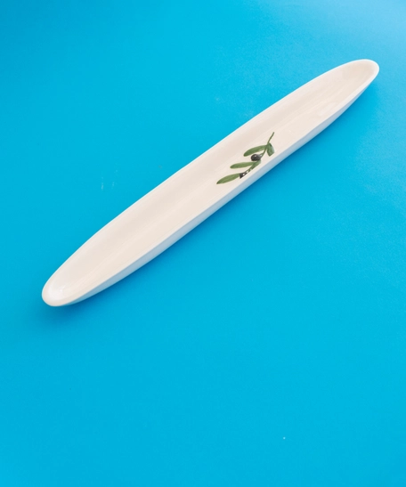 White Thin Tree Leaf-Shaped Plate for Serving Olives