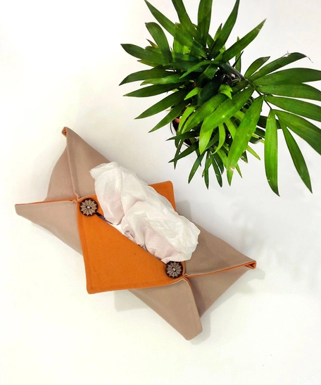 Elegant Handcrafted Fabric Tissue Box - Available in 3 Colors - Bagie and orange