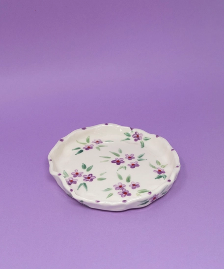 Classy Purple Ceramic Set with Natural Rose Motif   - Set of Mug and Plate