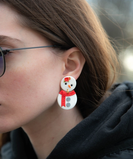 Winter Accessories: White Snowman Earring