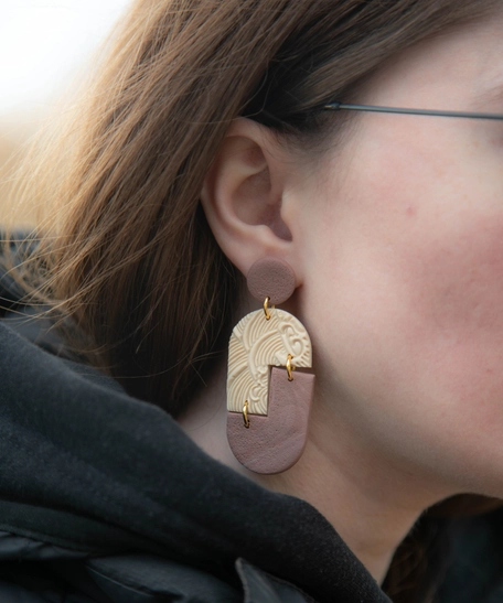 Texture Dangling Clay Earrings - Available in Two Colors - Purple