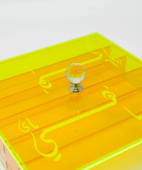 Transparent Yellow Acrylic Food Box - Decorated with Arabic Calligraphy 