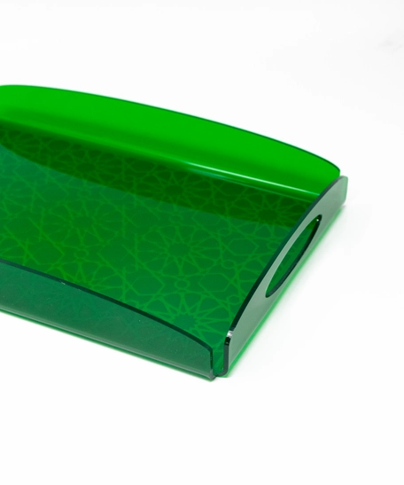 Small Acrylic Serving Tray with Arabic Geometric Shapes​ - Dark Green Color 