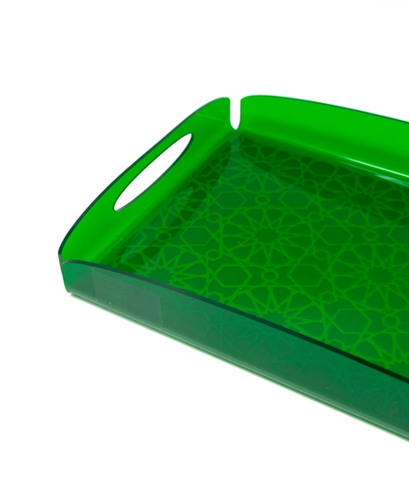 Small Acrylic Serving Tray with Arabic Geometric Shapes​ - Dark Green Color 