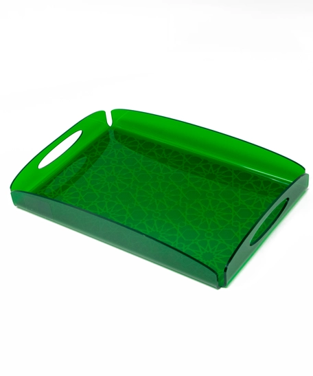 Small Acrylic Serving Tray with Arabic Geometric Shapes​ - Dark Green Color 