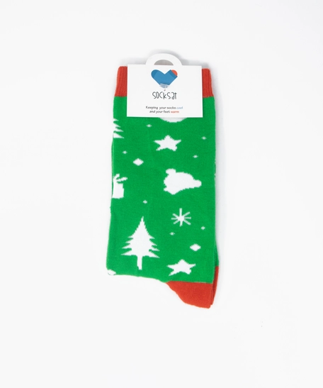 Winter Vibes Socks - Green Socks with Christmas Decorations  - For Women