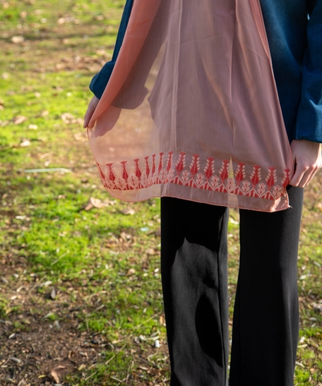 Soft Apricot Shawl Adorned with Elegant Details of Hand Embroidery