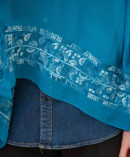 Unique Heritage Accessories: A Blue Head Shawl with Peasant Hand Embroidery