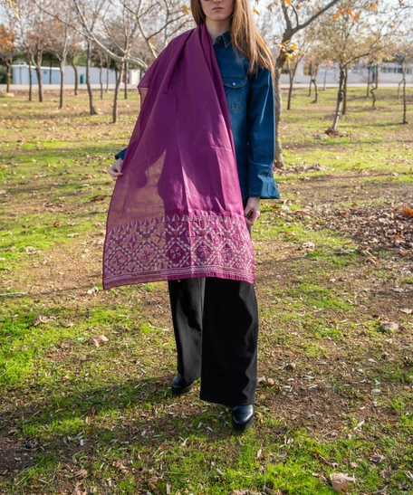 Embroidered Scarf - Hand Embroidered Wide Purple Fabric Shawl