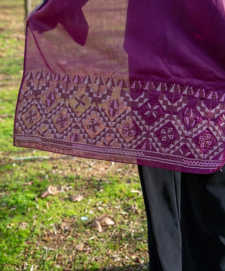 Embroidered Scarf - Hand Embroidered Wide Purple Fabric Shawl