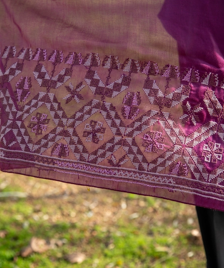 Embroidered Scarf - Hand Embroidered Wide Purple Fabric Shawl