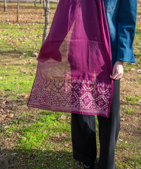 Embroidered Scarf - Hand Embroidered Wide Purple Fabric Shawl