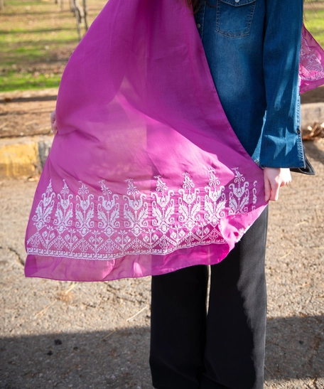 Fuchsia Shawl Decorated with White Peasant Embroidery