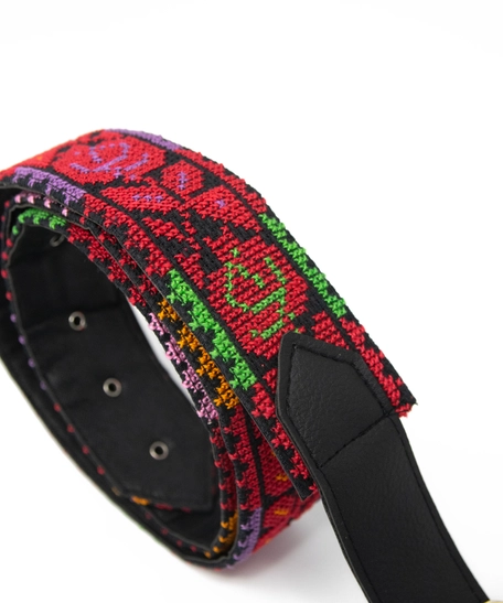 Women's Red Heritage Belt with Handmade Peasant Embroidery