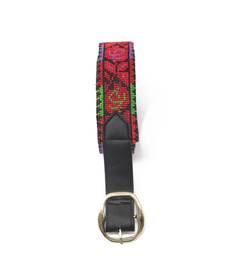 Women's Red Heritage Belt with Handmade Peasant Embroidery