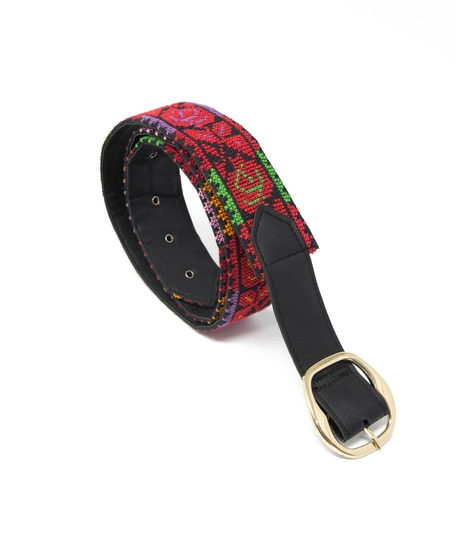 Women's Red Heritage Belt with Handmade Peasant Embroidery