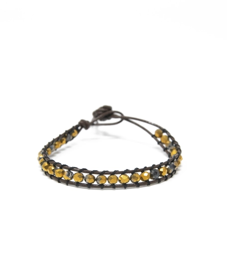 Beaded Accessories: Brown String Bracelet Made of Small Orange Beads