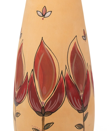 Pottery Bottle with a Water Cup Adorned with Red Flowers Drawings - 1.5 Liters