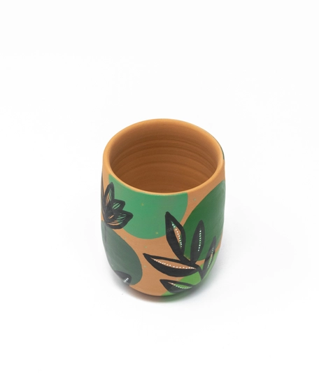 Handcrafted Pottery Cups with Attractive Earthy Tones Paintings - Available in Several Colors - Fuchsia