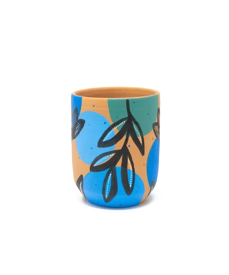 Handcrafted Pottery Cups with Attractive Earthy Tones Paintings - Available in Several Colors - Fuchsia