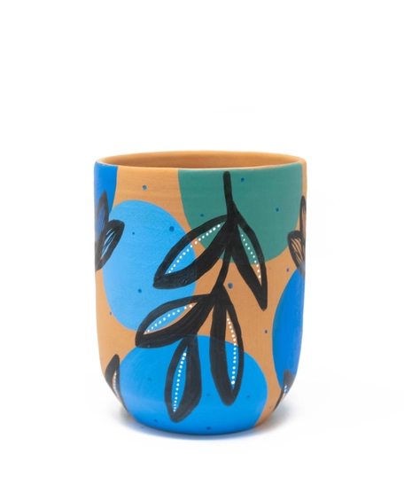 Handcrafted Pottery Cups with Attractive Earthy Tones Paintings - Available in Several Colors - Fuchsia